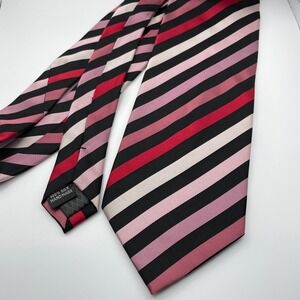 Bocara 100% Silk Striped Necktie Red Pink Black Handmade Men's